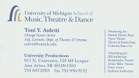 Toni's UofM business card