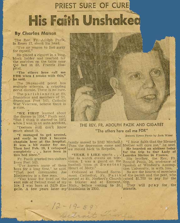 Article on Father Adolph Pazik