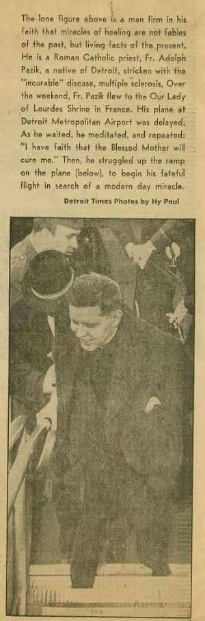 Father Adolph Pazik departs for Lourdes