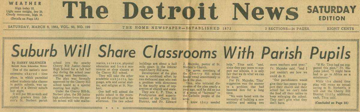 Shared Time article in the Detroit News March 9, 1963