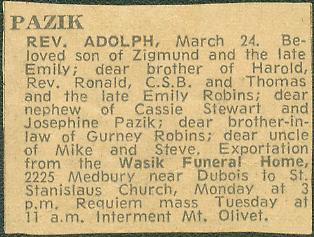 Father Pazik Obituary