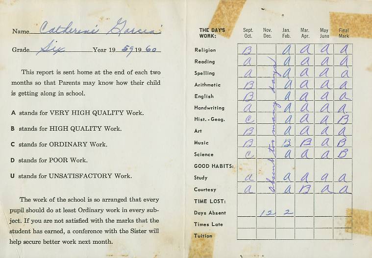 1960 reportcard grades